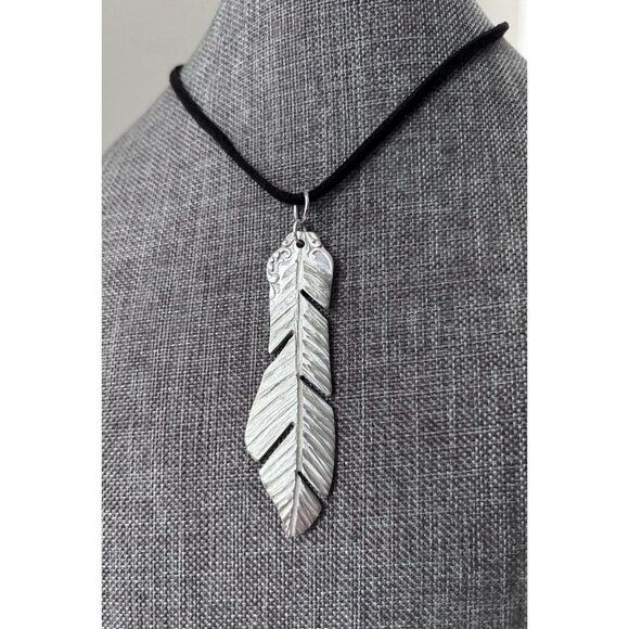 Upcycled Antique Silverware Feather Pendant Necklace: Bohemian Flatware Jewelry - Picture 7 of 7